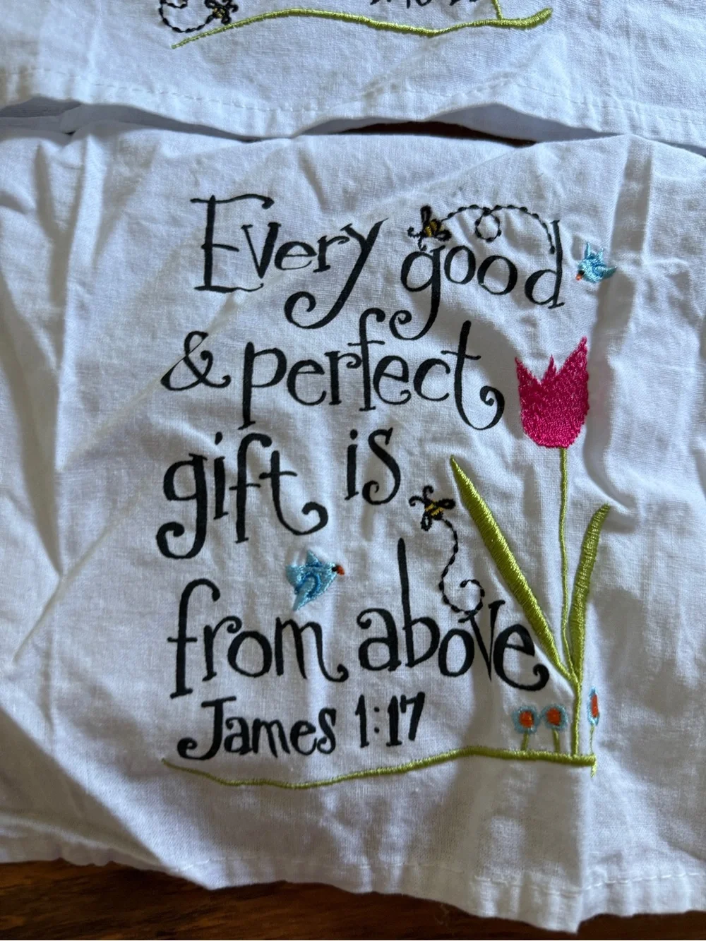 (2) religious quotes - James 1:17, 1Cor 16:14 Dish towels